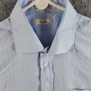Faconnable Men 5/16.5 R Blue Herringbone Long Sleeve Button Up Shirt 100% Cotton